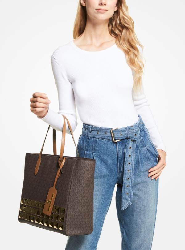 Damske Prenosná Taška Michael Kors Sinclair Large Studded Logo Čokoláda Žlté - Kabelky Michael Kors Slevy | FNLQD-7482